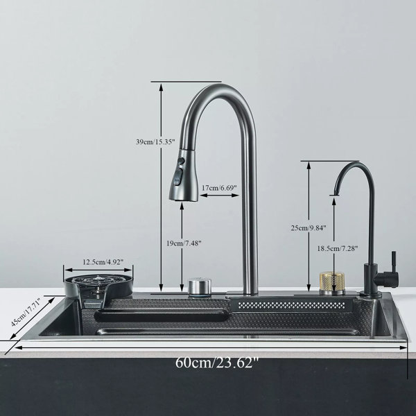Senlesen 31.5 Flying Rain Stainless Steel Waterfall Kitchen Sink with Faucet Single Bowl